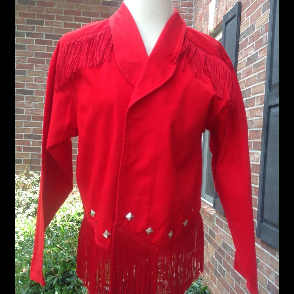 Vintage Red Fringe Jacket Cotton Silver Grommet